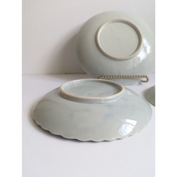 Red Crowned Crane Japanese Celadon Porcelain Early 20th Century Vintage Plates - Picture 10 of 16